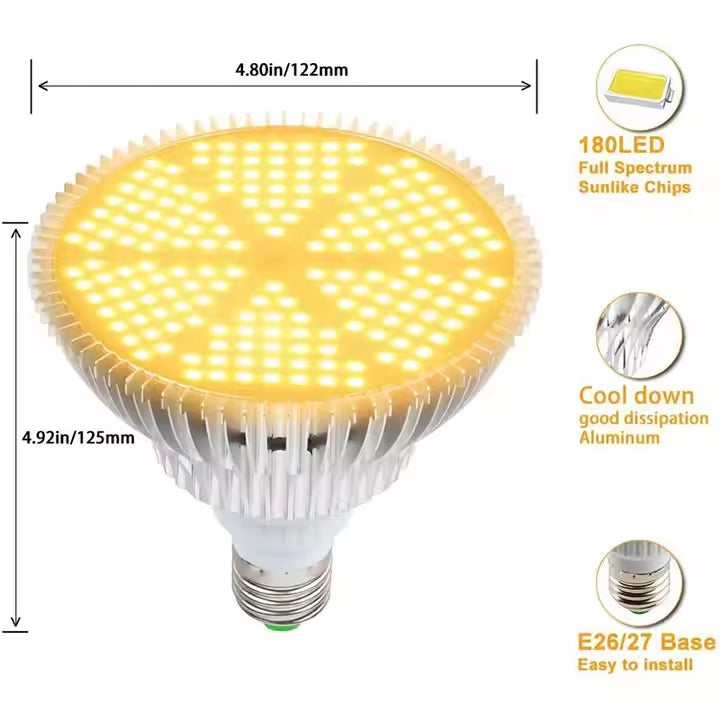120W Joystar LED Growth Light Bulb Warm White Sunshine Full Spectrum Plant Light E26/E27 Aluminum Body IP66 3000K 4000K Color