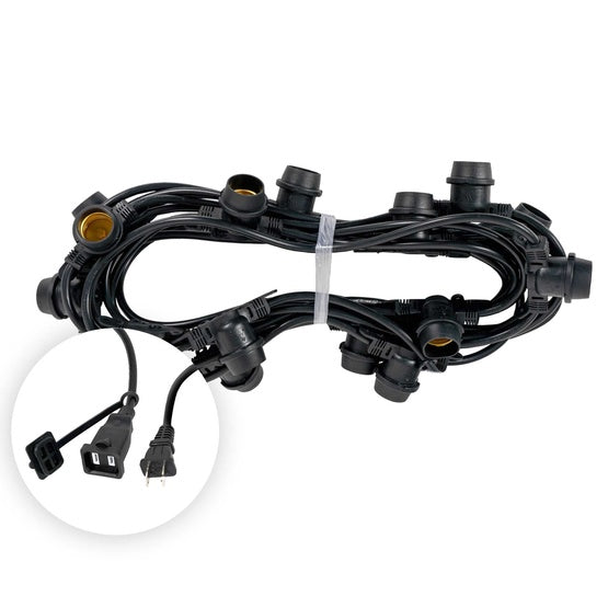 30' E26 Commercial Patio Light Stringer, SJTW Black Wire, 24" Spacing